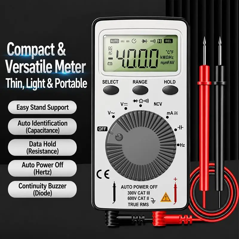 Mini Digital Multimeter 4000Count T-RMS AC/DC NCV Capacitance Ammeter Voltmeter Tester Multimetro Digital Profesional Test