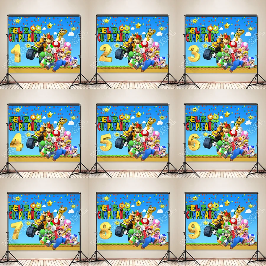 Fondo personalizado de Super Mario Bros, cartel de cumpleaños de Super Mario Luigi Toad Yoshi, decoración para Baby Shower, accesorios para fotos