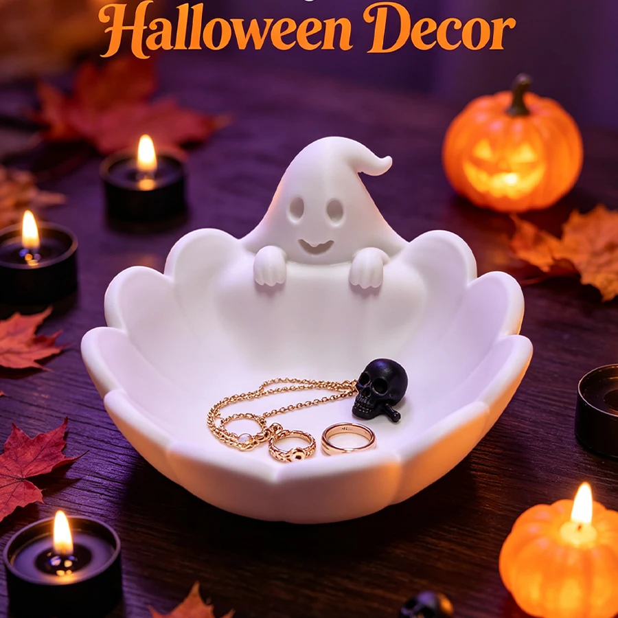 3D Three-Dimensional Ghost Face Jewelry Tray with Exquisite Details, Scallop-Shaped Edge, Non-Slip Matte White Jewelry Storage Dish, Multifunctional Storage Rack for Rings, Earrings, Necklaces, Jewelry Display Tray, Universal Storage Tray for Dressing Table, Bedside Table, Entryway, Bathroom, Nordic Neutral Color Scheme, Soft Matte Texture, Daily Jewelry Storage, Desktop Decoration Accessory, Home Dressing Table Bedroom Decoration Piece, Jewelry Lover Gift, Women's Birthday Gift