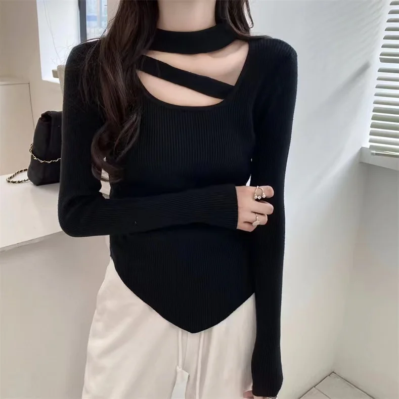 Irregular Long-sleeved Knitted New Style Slim Fit Inner Sexy Short Sweater