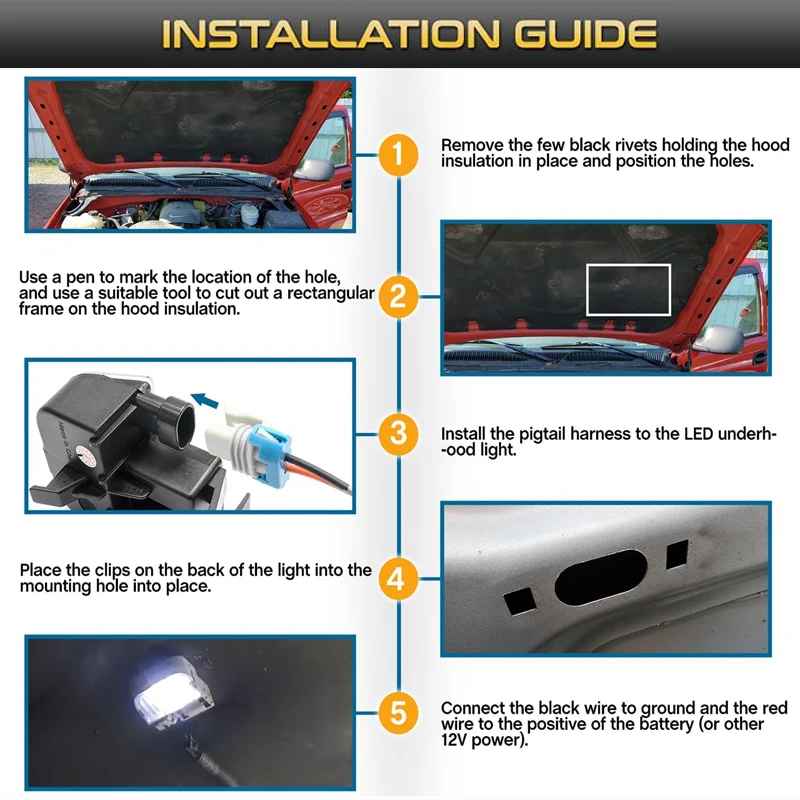 1Pcs 6000K LED Underhood Lihgt Hood Courtesy Lamps For Chevrolet Express Silverado GMC Savana 1500 2500 3500 03-14 OEM#12450086