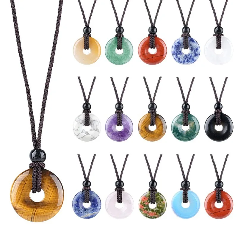 

10 шт./лот натуральный камень Lucky Peace кулон нефритовый кварцевый кристалл ювелирные изделия Ожерелье 20 мм бусины с большим отверстием ремесла бесплатная веревка