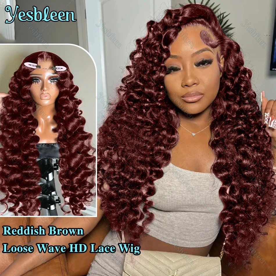 30 32 Inch Colored Loose Wave Lace Front Wigs Reddish Brown 13x4 13x6 Deep Wave Curly HD Transparent Lace Frontal Wig Human Hair