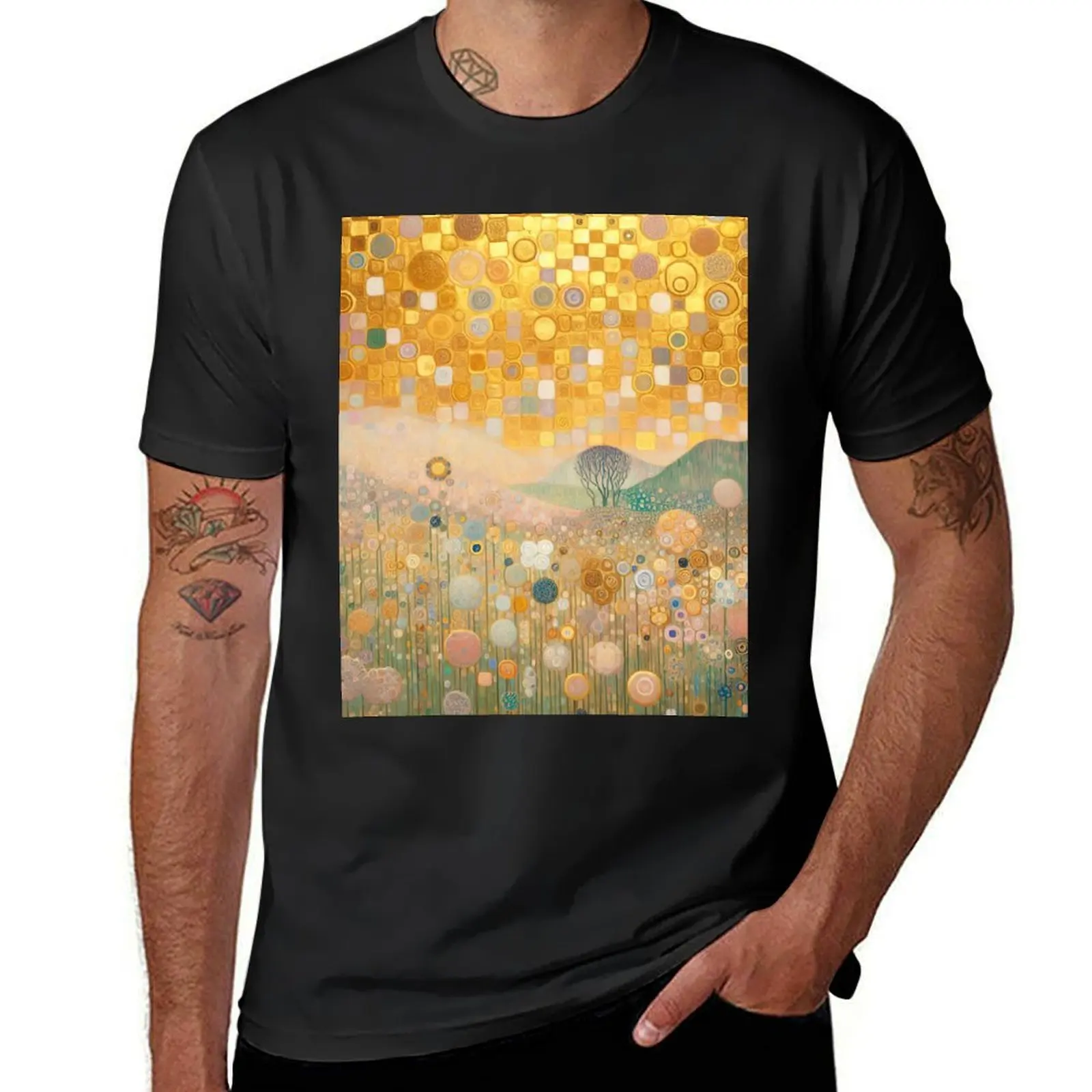 

Gustav Klimt Gold Flower Garden T-Shirt summer tops oversized plain graphics t shirts men