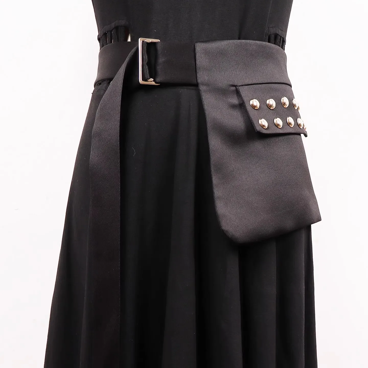 Women's Fashion Black Fabric Rivet Cummerbunds Female Dress Corsets Waistband Belts Decoration Wide Belt R3139