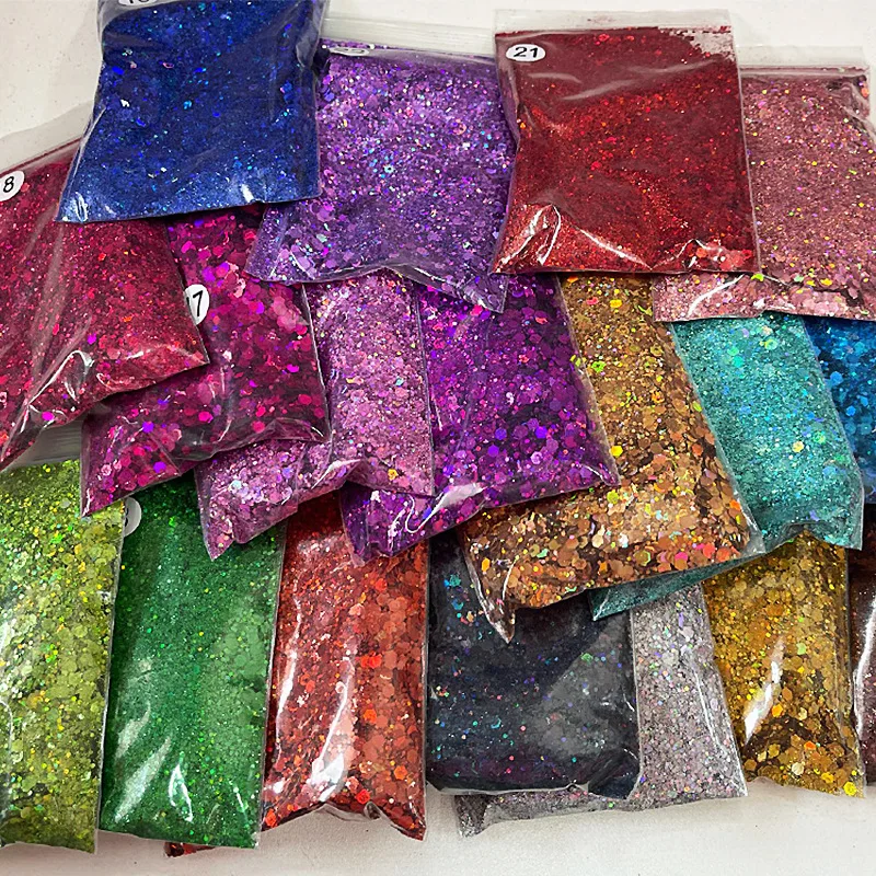 

50g Bulk Holographic Mixed Hexagon Shape Chunky Nail Glitter Silver Sequins Laser Flakes for DIY Party Decoration