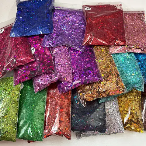 50g Bulk Holographic Mixed Hexagon Shape Chunky Nail Glitter Silver Sequins Laser Flakes for DIY Party Decoration