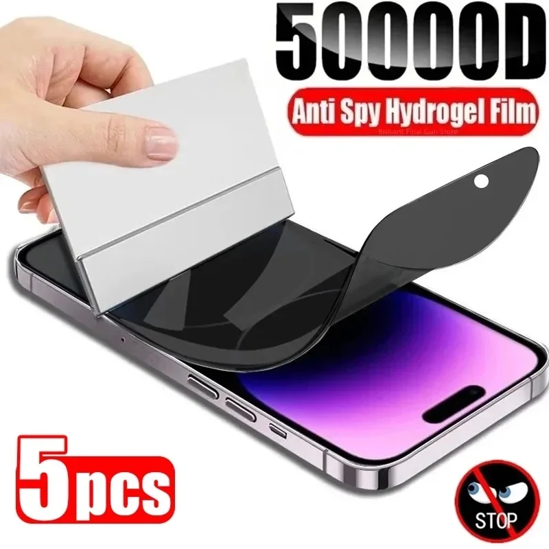 5 uds para iPhone 15 Pro Max película de hidrogel de privacidad para iPone15 14 13 12 11ProMax Mini X XR XS SE 7 8Plus Protector de pantalla antiespía