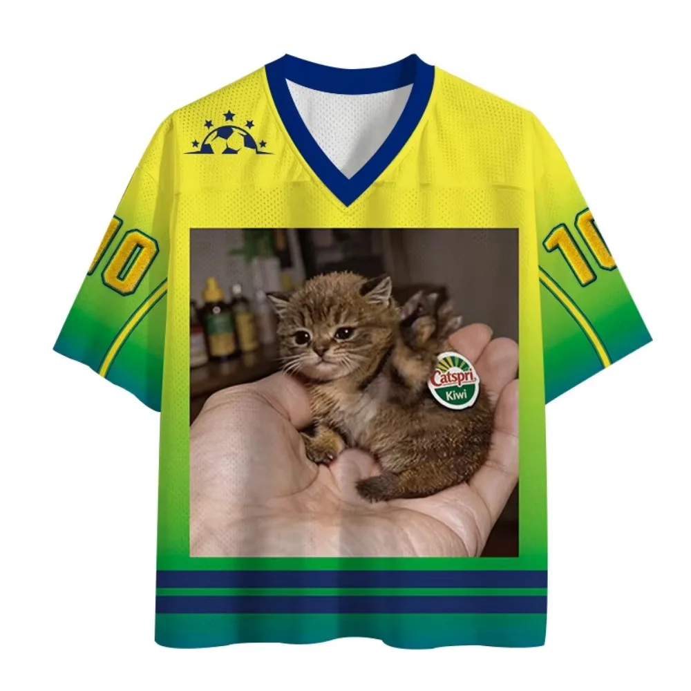 Hand Kitten Pattern 3D Printed Sports Quick-drying Breathable Men V-neck T-Shirt Outdoor Streetwear Casual Parent-Child Clothing