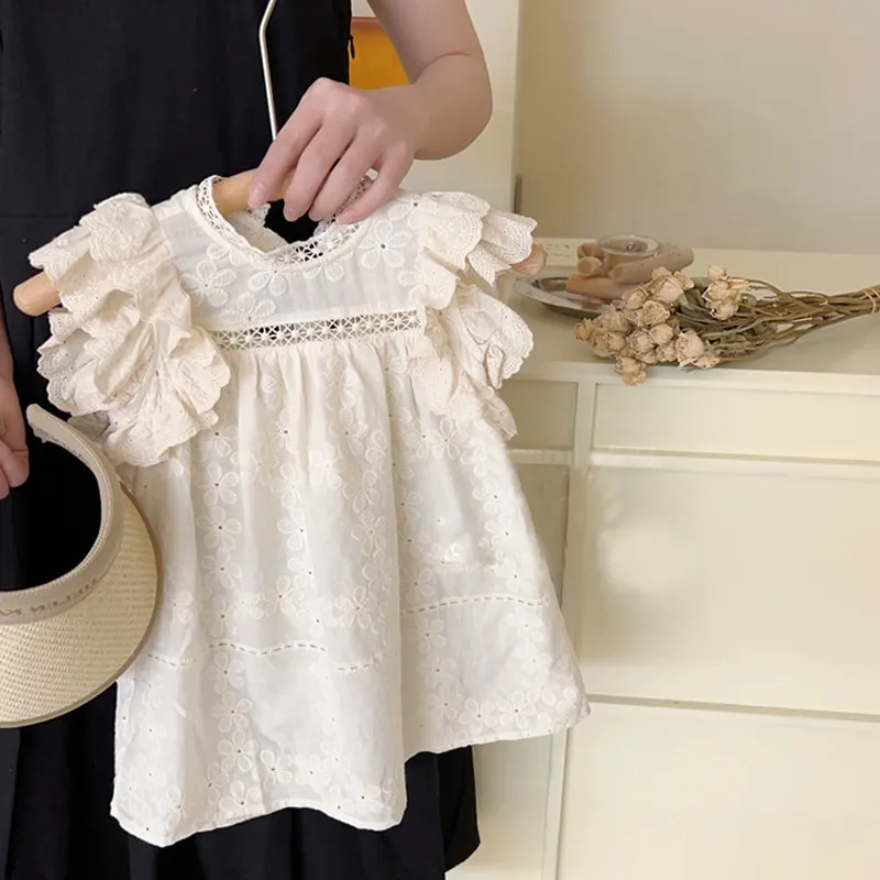 Fashion Baby Girl Princess Cotton Lace Dress Infant Toddler Child Fly Sleeve Vestido Flower Hollow Out Baby Clothes1-10Y