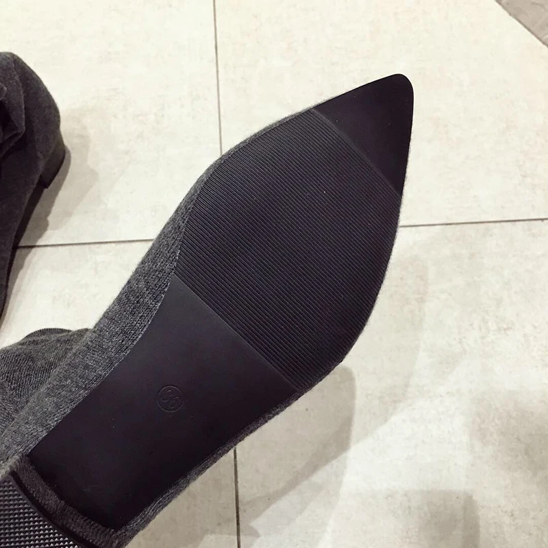 黒のローヒールシューズ、女性用ストレッチソックス、オーバーニ - Sock Boot Women のレビューと価格