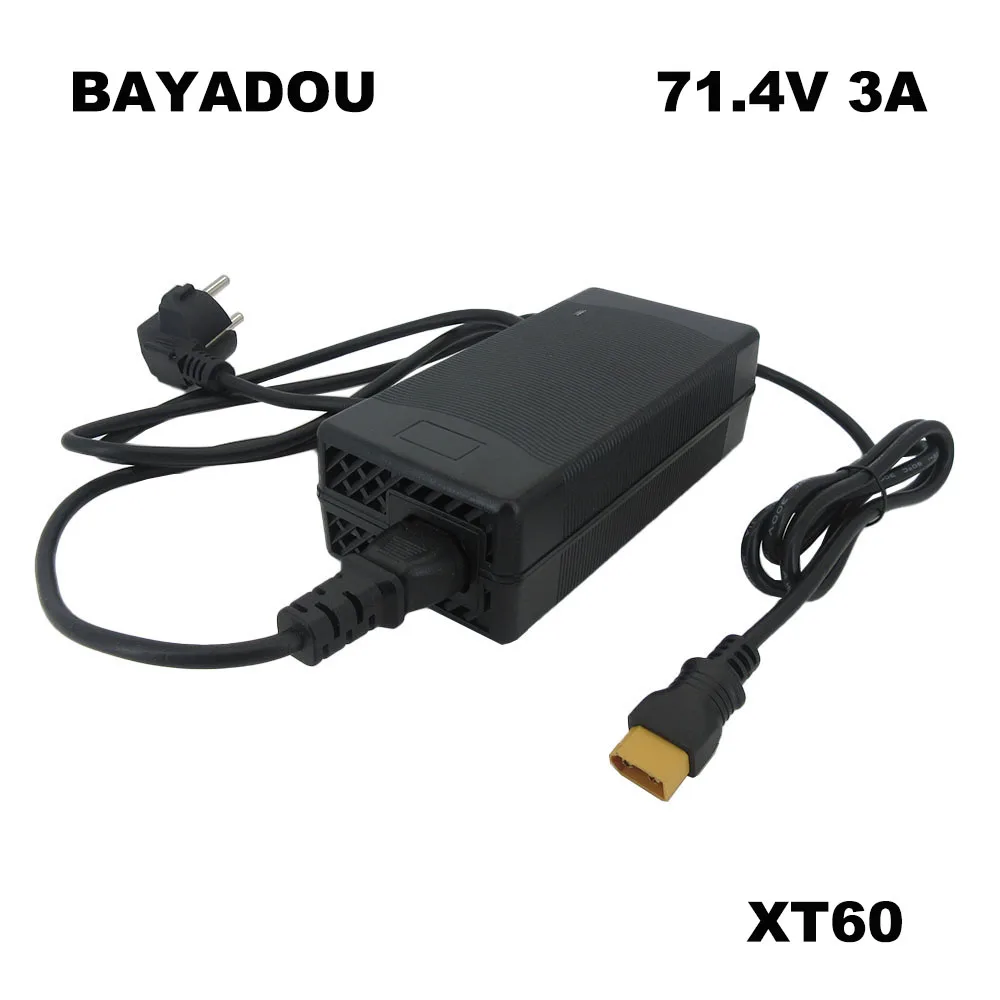

71.4V 3A Lithium Battery Charger 61.2V 62.9V 17S Li ion Fast Chargers CC CV With Fan XT60 Connector