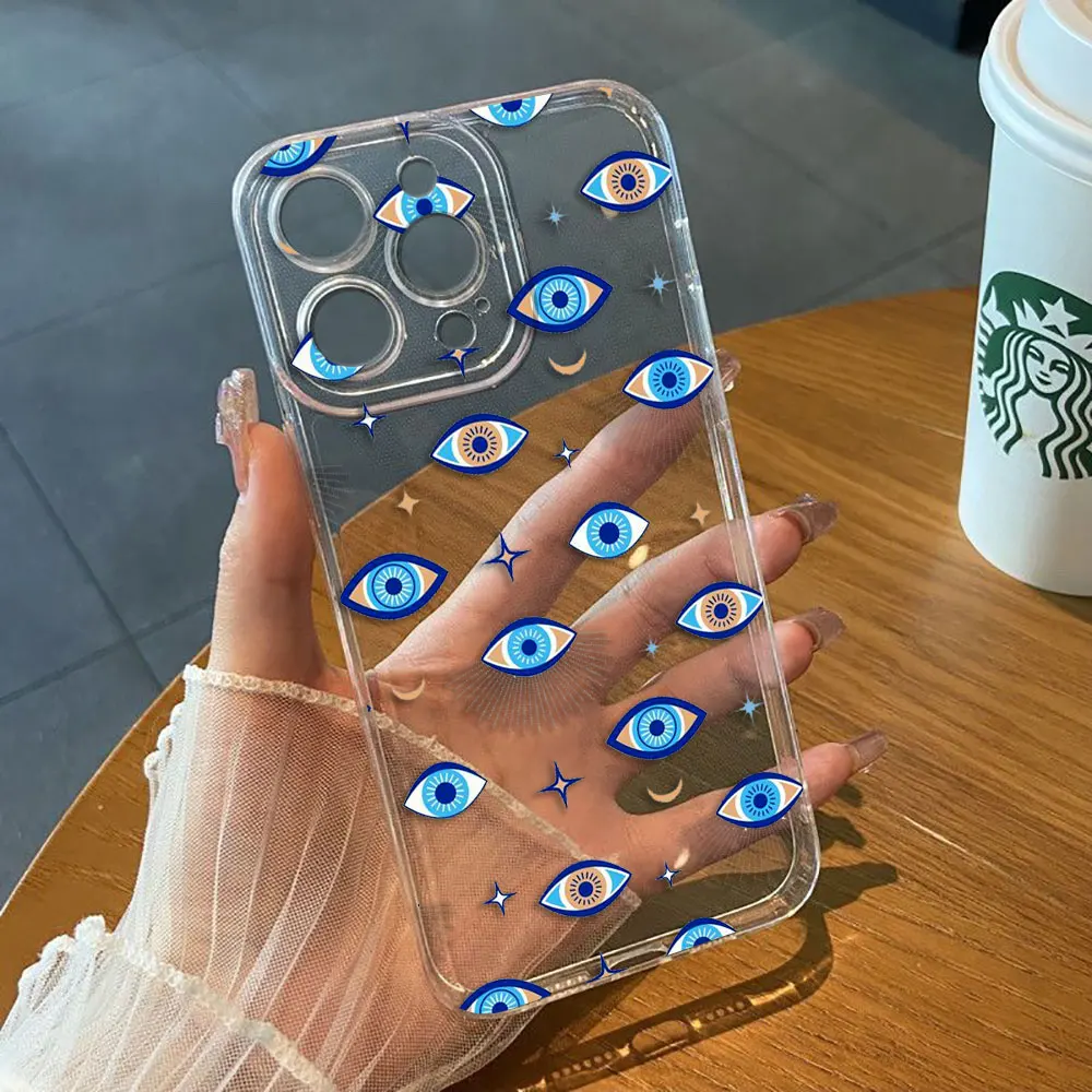 Lucky Eye Blue Evil Eye Print Clear Phone Case For Samsung A03S A03 A04 A04E A05 A05S A06 A7 A12 A13 A14 A15 A16 NOTE 10 20 Case