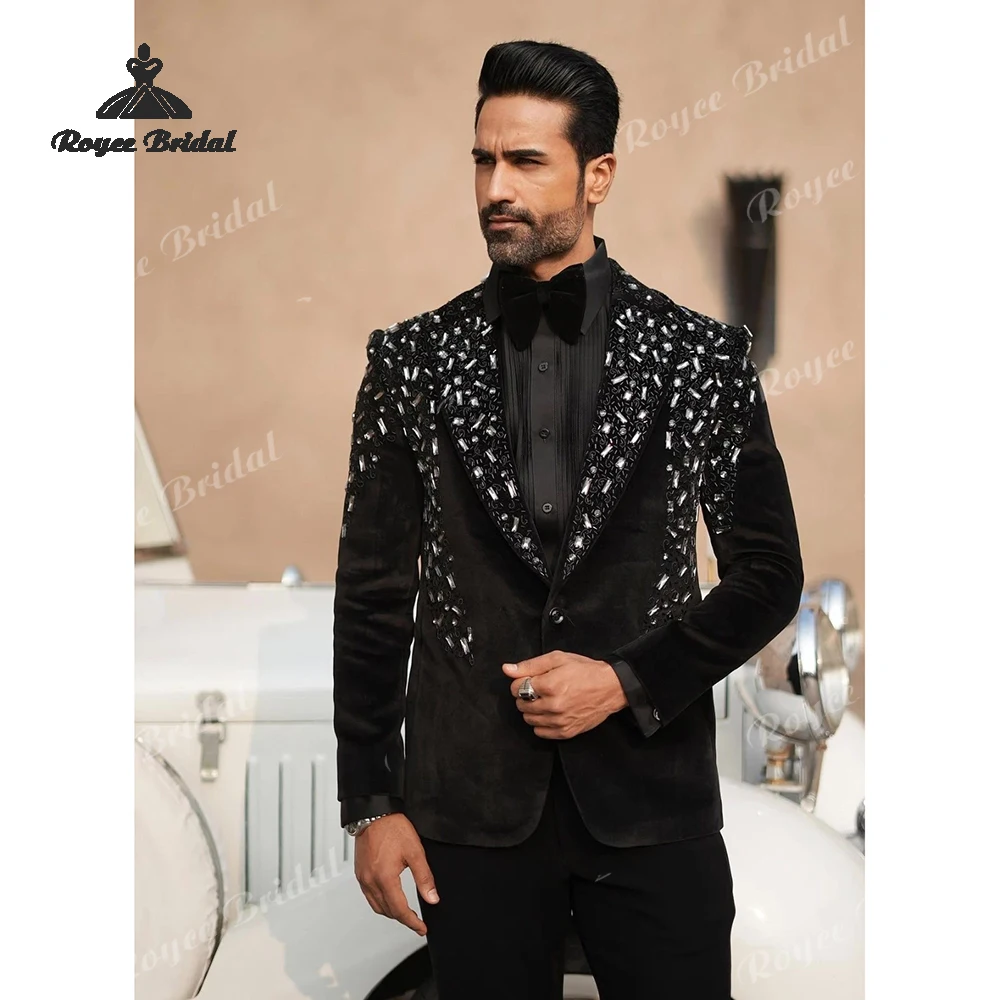 Luxury Rhinestone Two Piece Single Breasted Men's Suit Wedding 2026 Peak Lapel Evening Suit Customized trajes para hombre