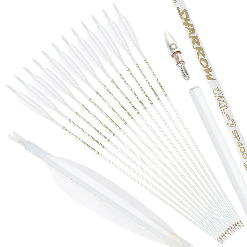 

6/12pc Pure Carbon Arrow 33.7" Archery Arrow Spine 400/500/600/700/800 ID6.2mm Bow Hunting Shooting Target Practice Training