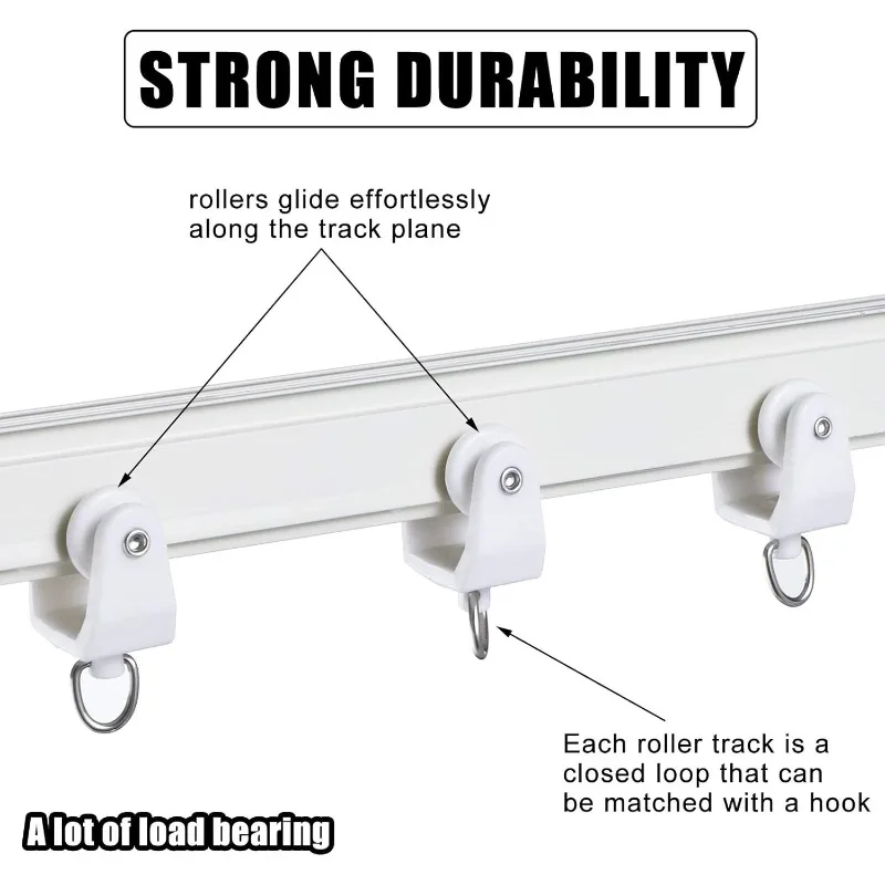 Curtain Track Rollers Ceiling Curtain Track Hooks Flexible Bendable Clips Drapery Rail Gliders with Hooks for Shower Window