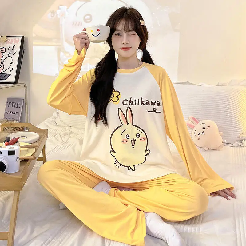 Anime Chiikawa Frauen Pyjama Cartoon Kawaii Pyjama Sets Mädchen Baumwolle Nachtwäsche Student Pyjamas Hosen Mode Komfort Loungewear