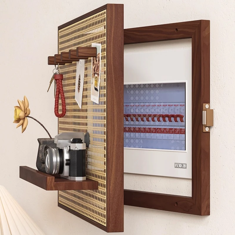 Vintage Woven Electric Box Art Decor Rattan Circuit Breaker Cover Upscale Wall Stickers for Home Decor Fuse Panel Hiding Box