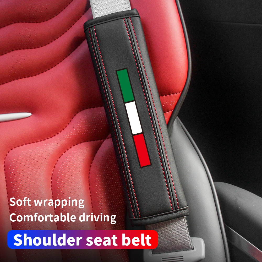 Italian Flag Car Seat Belt Strap Protector Pads Seat Belt Padding For Fiat 500 Abarth Punto 124 Spider Panda Bravo Freemont
