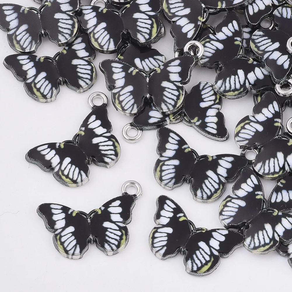 10Pcs Butterfly Charms Printed Alloy Enamel Pendants Jewelry Findings for Jewelry DIY Necklace Bracelet Earring Making Black