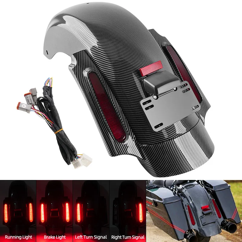 

For Harley Touring Electra Glide Road King FLHR 2009-2013 Motorcycle Rear Fender Extension Fascia Set W/LED Light Mudguard