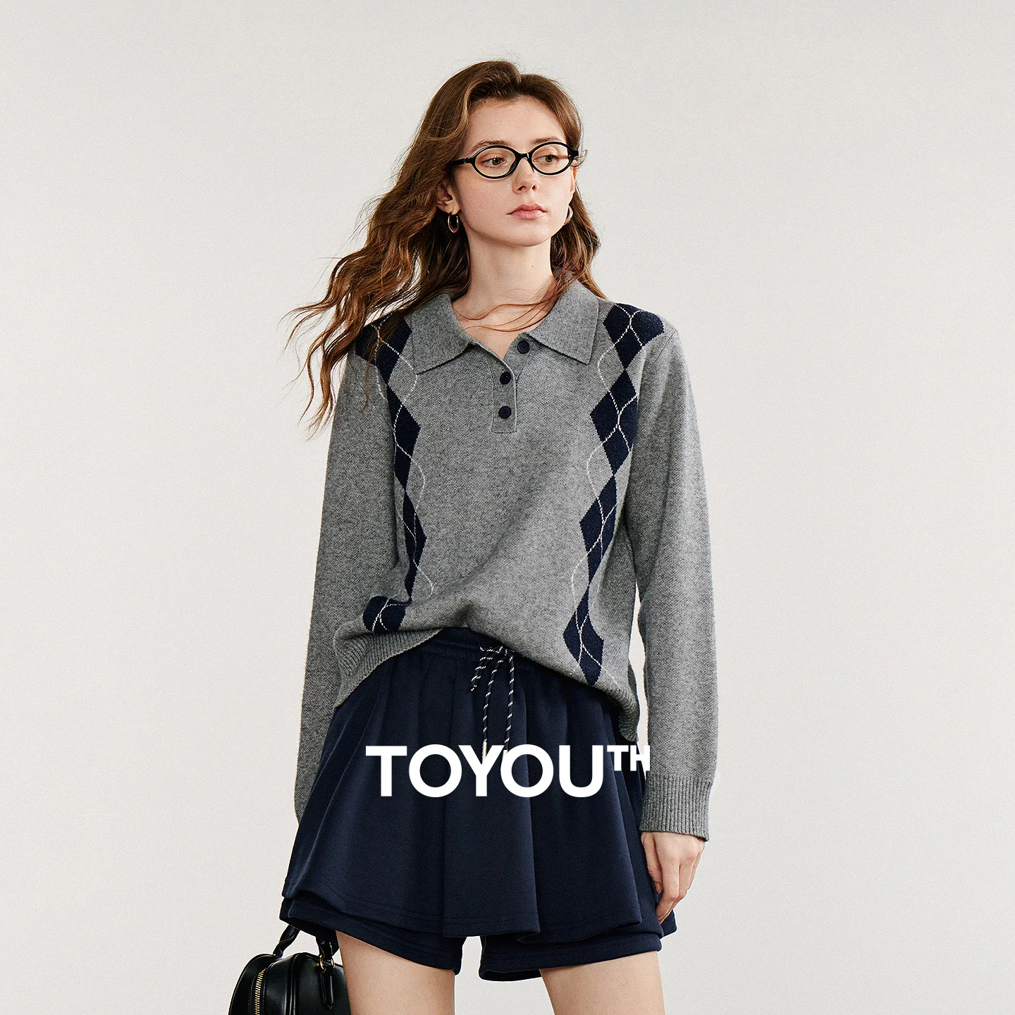 

TOYOUTH Women Knitted Sweater 2025 Autumn New College Style Turn Down Collar Sports Knitted Pullover Tops