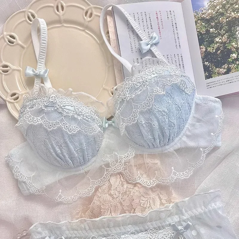 Japanese Lolita lingerie Women's small chest gathering without underwire sexy bra Pure desire lace breast lift bra cover