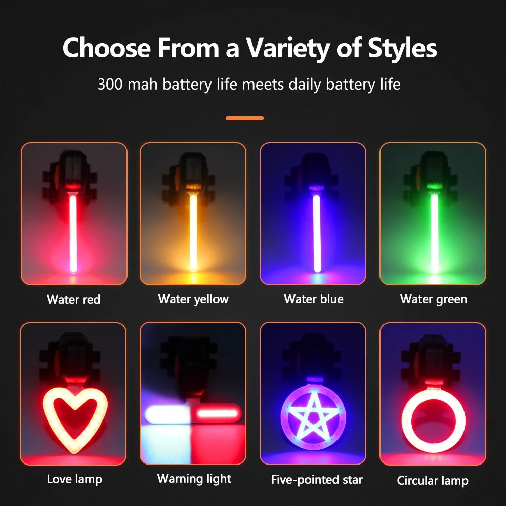 Bike Photon Drop Rear Light Waterproof Type-C COB Bicycle Creative Tail Light MTB Bike Cycling Photon Drop Warning Taillights