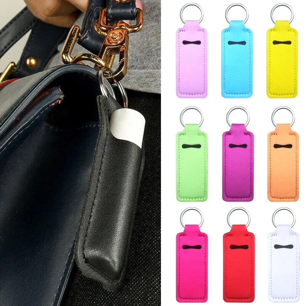 Durable Neoprene Lipstick Keychain Bag Multicolour Rectangle Lipstick Pouch Keyring Lip Balm Bag Lipstick