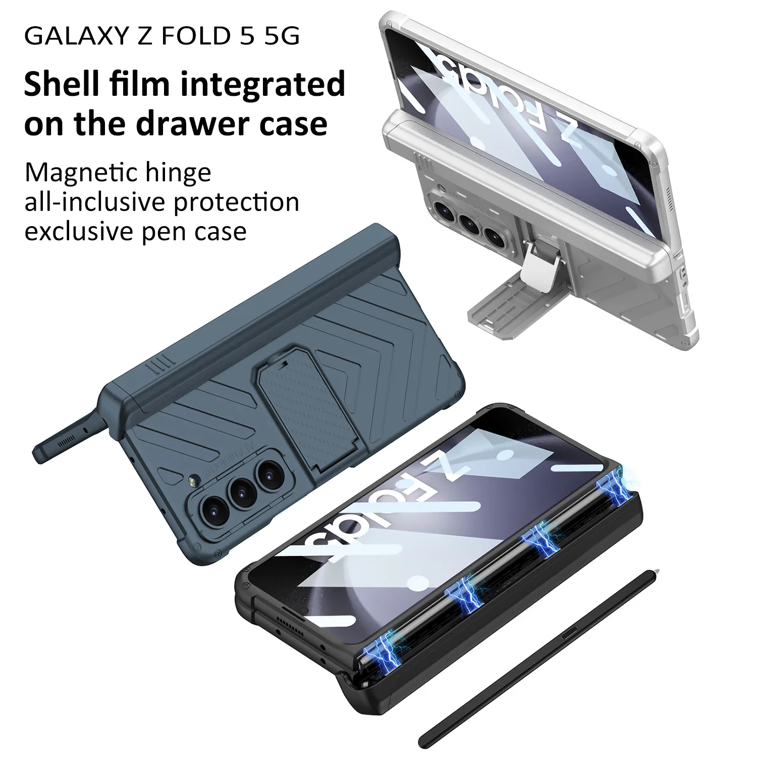 

Magnetic Hinge Slide Pen Holder Case For Samsung Galaxy Z Fold 5 Fold5 Case With Screen Glass Armor Shockproof Stand Hard Cover