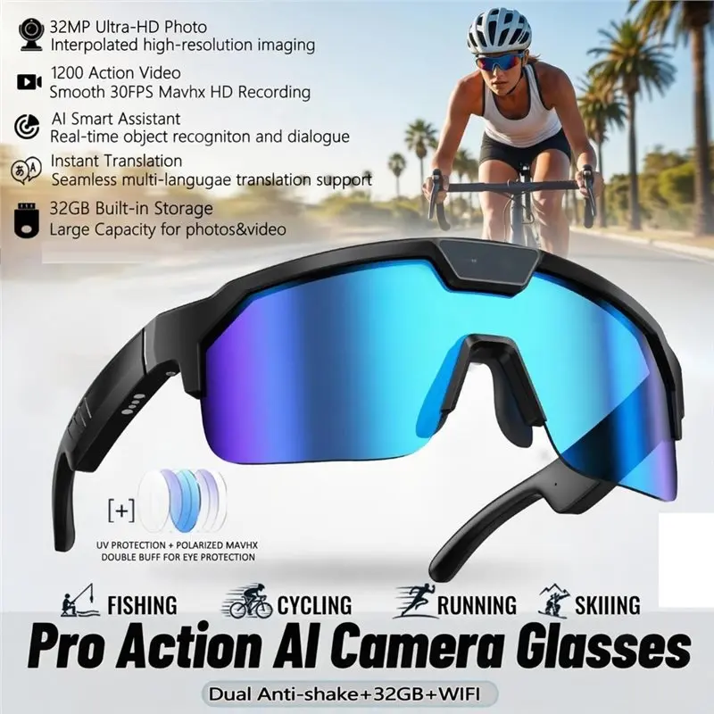SQPP-AI Smart Sports Shooting&Recording Glasses 800W Camera Anti-Shake Bicycle Riding Shooting Artifact Windproof Goggles