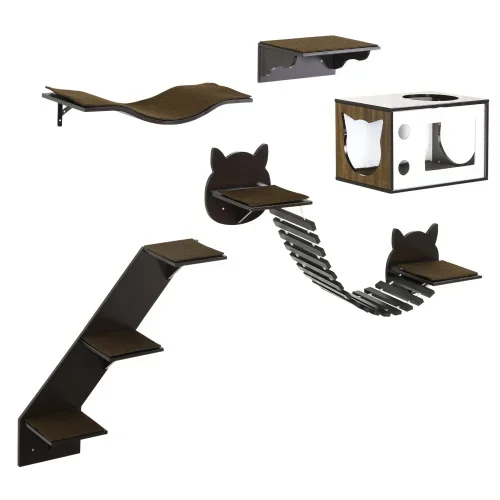 Newly Launched Wall-mounted Cat Climbing Frame With Comfortable Cat Nest, Bridge And Easy-to-climb Stairs.
