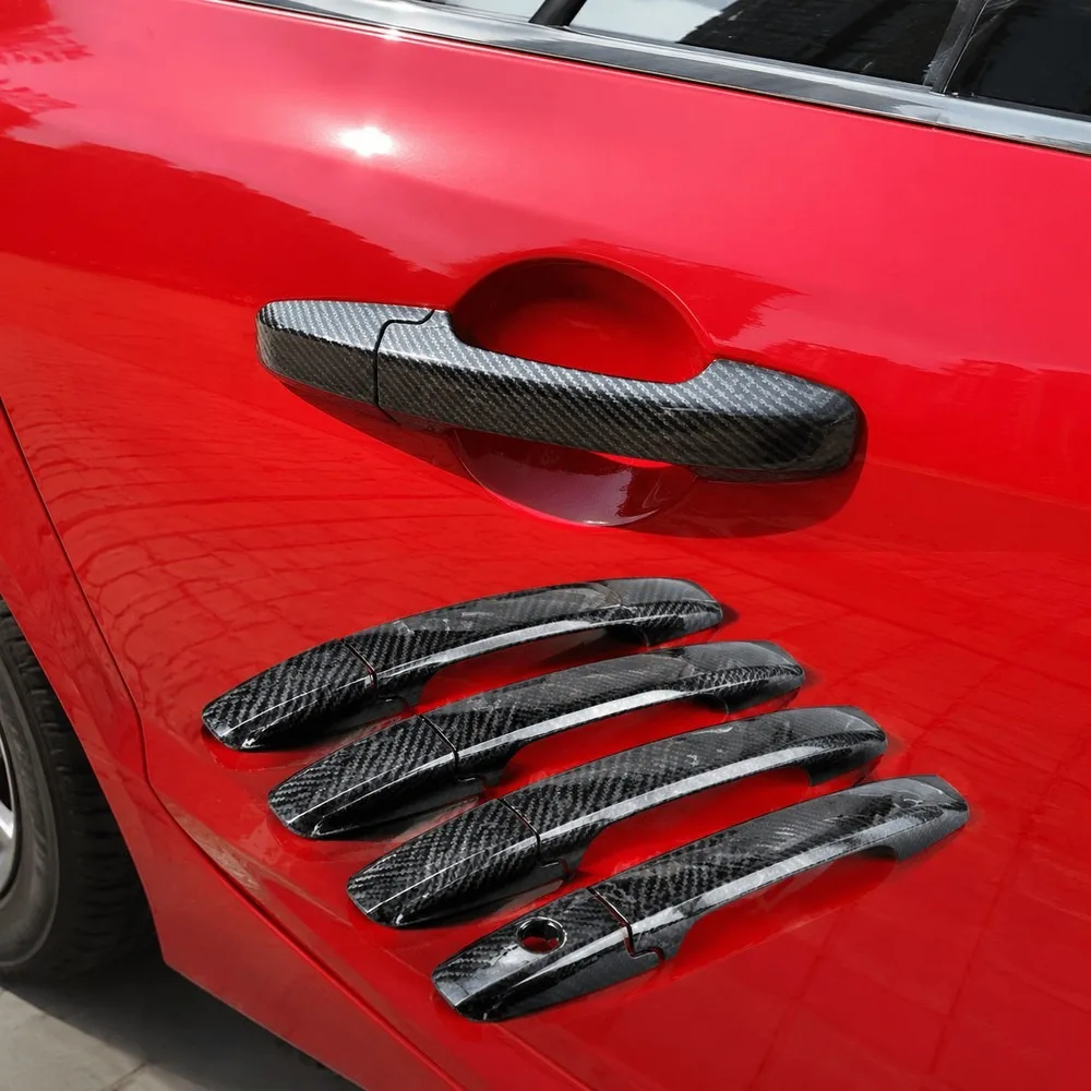 Carbon Fiber Door Handle Cover Trim For Honda Civic 8th Gen 2006-2011, Glossy Black Chrome Scratch-Proof Exterior Car Styling
