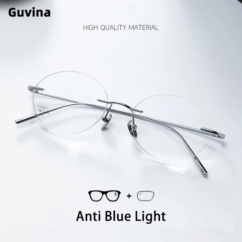 Luxury Titanium Frames Men's Glasses Anti Blue Light Rimless Round Oval for Women Computer Eyepieces Rest Lenses Eye-glasses