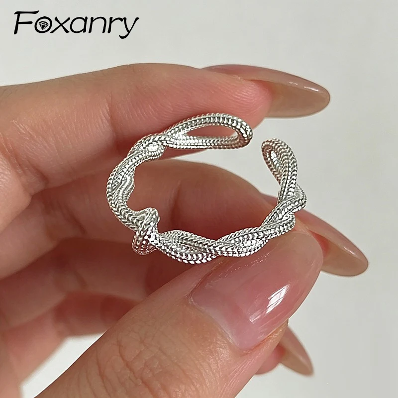 Foxanry Silver Color Texture Cross Ring For Women Couples Personality Fashion Geometric Weave Daily Party Jewelry Gifts Кольцо
