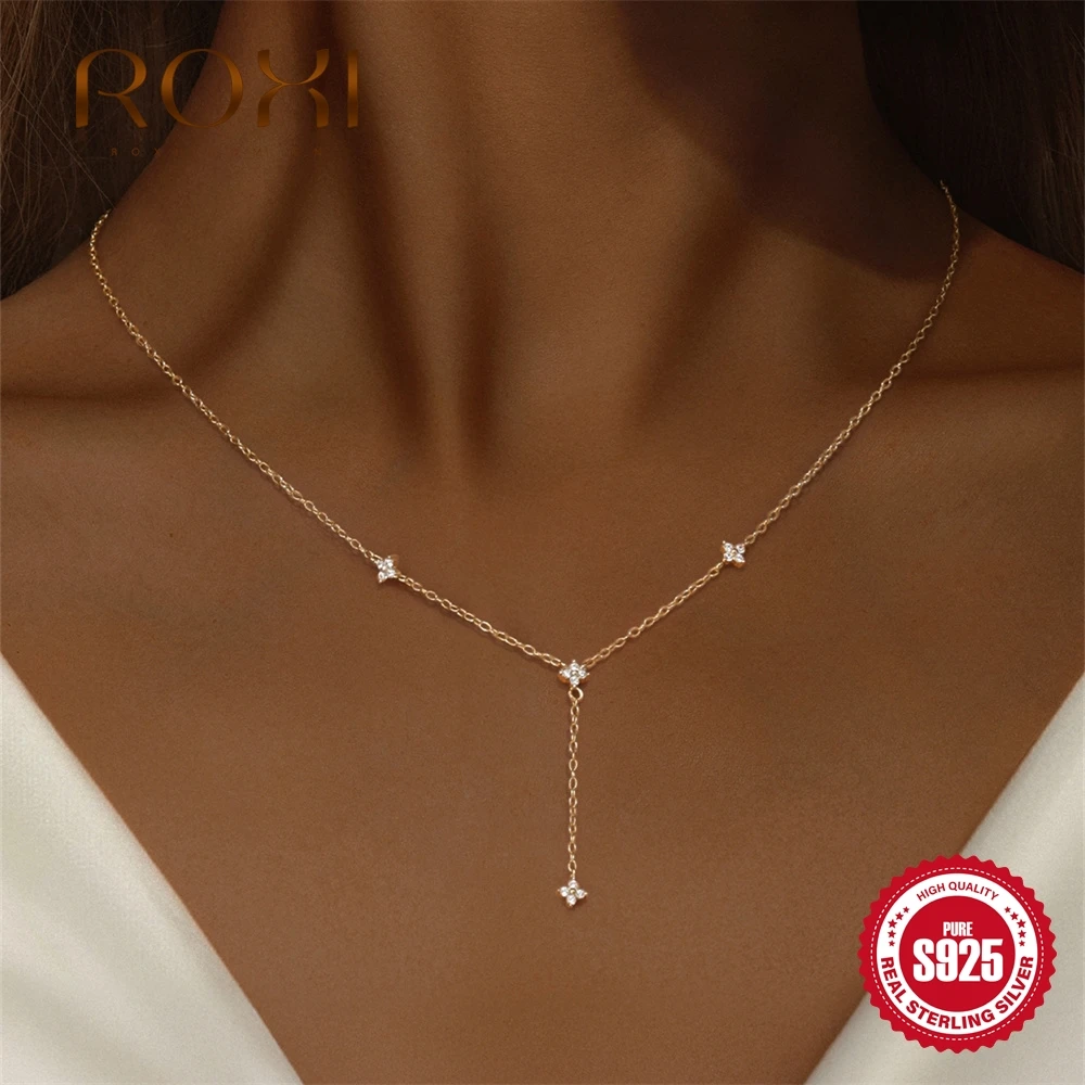 روكسي 925 فضة زهرة قلادة Y-شكل الترقوة سلسلة قلادة للمرأة هدايا مجوهرات الخطوبة