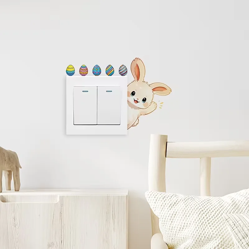 1 Decorative Light Switch Decal – Self-adhesive, waterproof, and removable PVC sticker featuring a cheerful Easter bunny and col