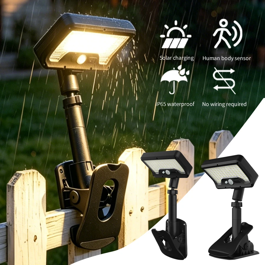 

Motion Sensor LED Solar Light Outdoor Waterproof 3 Modes Clip-on Street Light Wall Solar Lamp for Garden Yard Camping Tent Patio