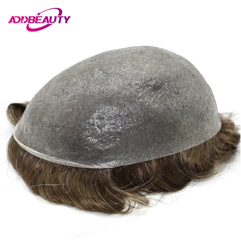 

Men's Capillary Prosthesis Vloop Full PU 0.04-0.05cm Human Hair Wig Thin Skin Man Toupee Natural Hairline System Unit Male Wigs