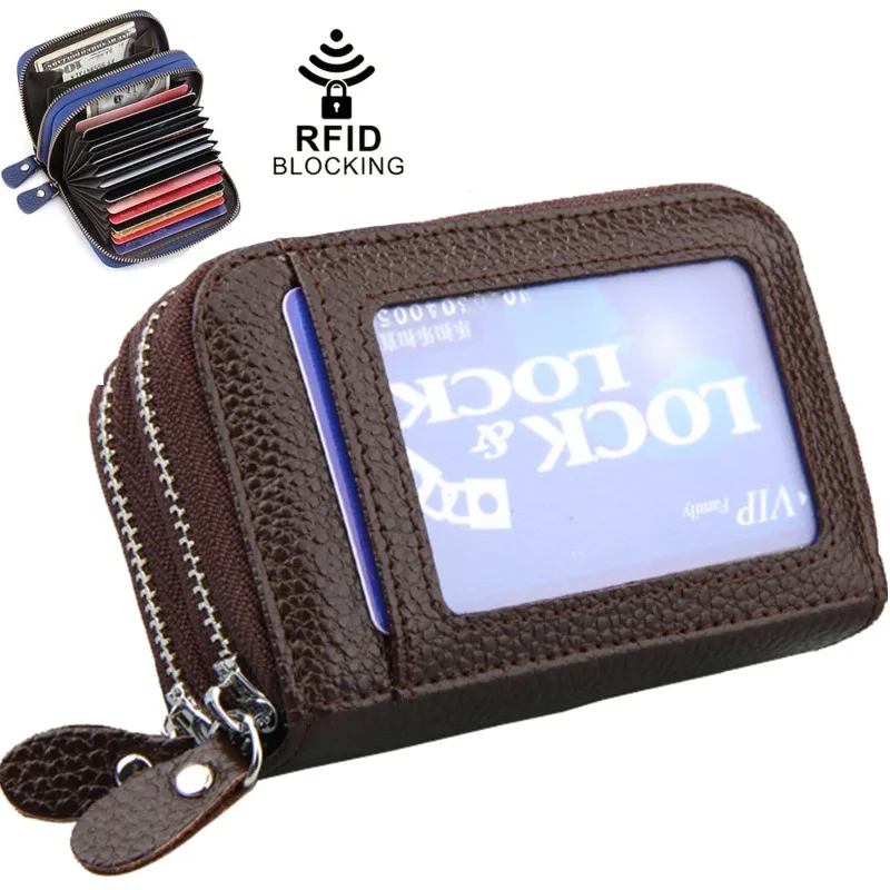 

Натуральная кожа для мужчин и женщин, держатель для карт, маленький кошелек на молнии, однотонный кошелек для монет, дизайн-аккордеон, RFID-ID, бизнес-сумки для кредитных карт