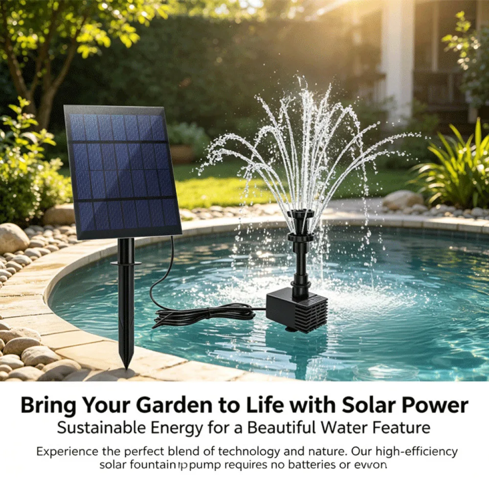 Square Solar Fountain Pump With LED Lights Outdoor Floating Water Feature Garden Pond Decoration Energy Saving Landscape