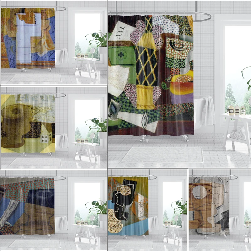 Digital Print Polyester Shower Curtain with Abstract Oil Painting Design for Bathroom Space Divider and Waterproofing