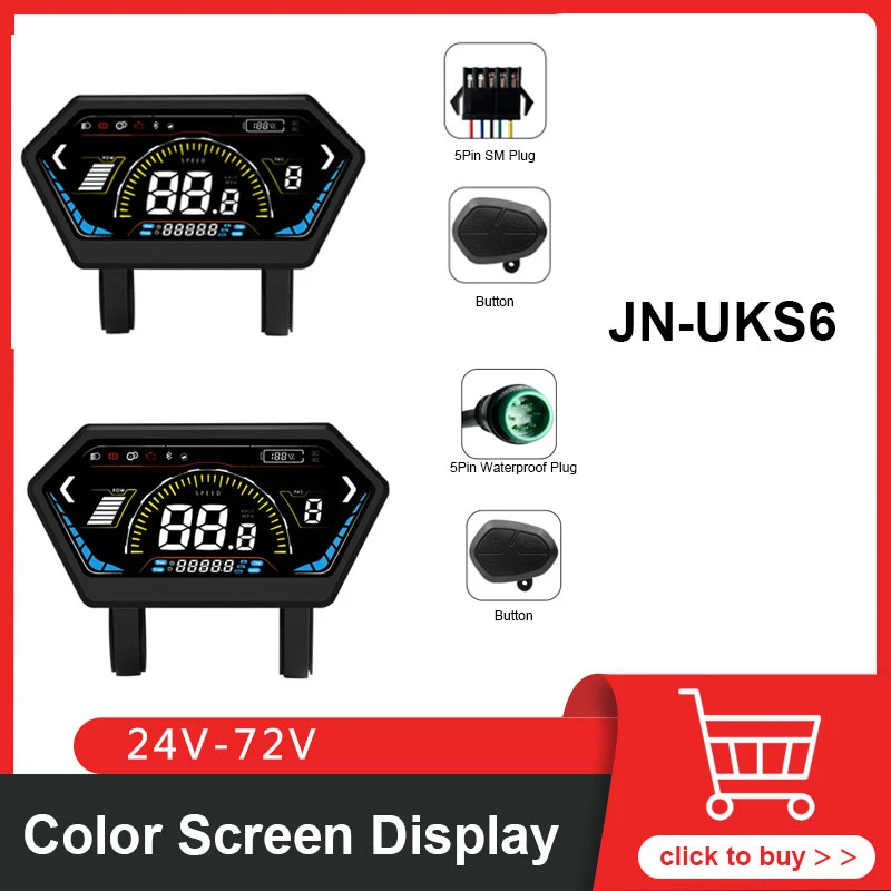 E-Bike UKS6 Intelligentes LCD-Farbbildschirm-Display, 5-polig, SM/wasserdichter Stecker, Mountainbike-Modifikation, E-Scooter-Zubehör