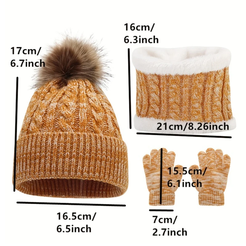 Beanies Baby Hat Pompom Winter Children Hat Knitted Cute Cap Scarf Gloves Suit For Girl Boy Casual Solid Color Hat Baby Beanies