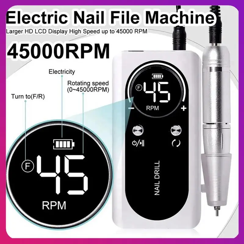 

45000RPM Electric Portable Nail Drill Machine Rechargeable Low Noise Nail Sander File For Manicure Salon Tool Durable Purple