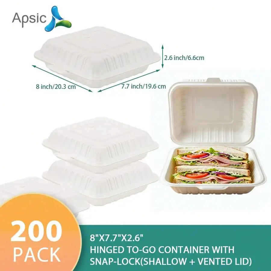 Apsic-Hinged Vented Lid Takeout Containers With Latch Lock, Disposable Clamshell Food Boxes, Stackable Leak Resistant To-Go Cont
