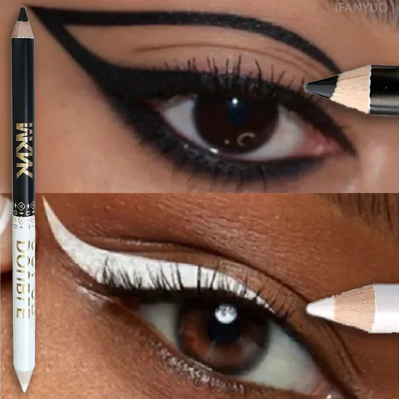 Dual-Use-Eyeliner aus Holz für Augenbrauen, Hochglanzstift, 3-in-1, Schwarz, Weiß, langlebig, Perlglanz, Seidenraupe, erhellt Eyeliner-Stift, Make-up