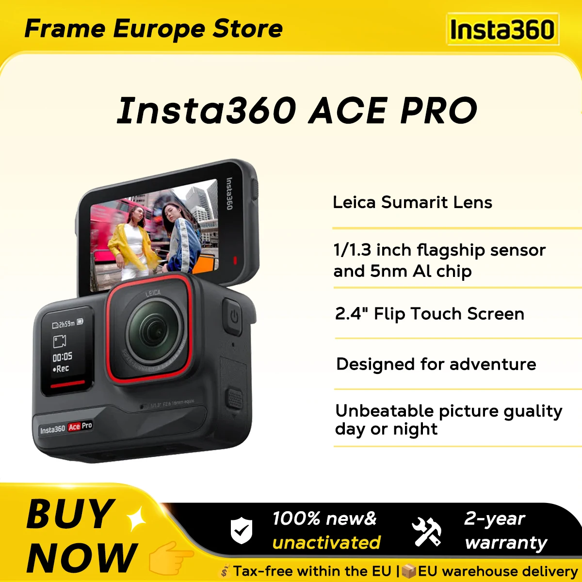 Insta360 Ace Pro Wasserdichte Action-Kamera mit Leica 1/1,3-Zoll-Sensor, KI-Geräuschunterdrückung für bessere Bilder, 4K120fps
