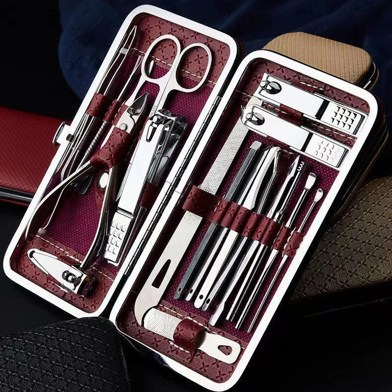 Juego de manicura, un juego profesional de decoración de uñas de acero inoxidable de 19 piezas con función completa, cortaúñas portátiles, creatividad de regalo