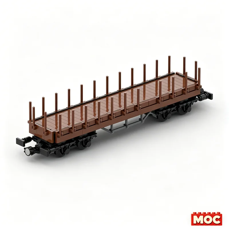 1333Pcs Flatcar With Stakes Custom Building Blocks Freight Train Wagon Model Educational Assembly Toy For Collectors Xmas Gifts